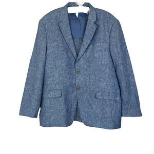 Tasso Elba Blazer Jacket Sport Coat Men's 2XL Blue 100% Linen Office Career